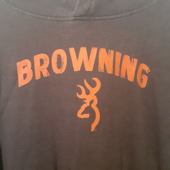 Browning Hoodie Mens XL Gray Orange Spellout Buck Logo Hunting Outdoors - Picture 2 of 10